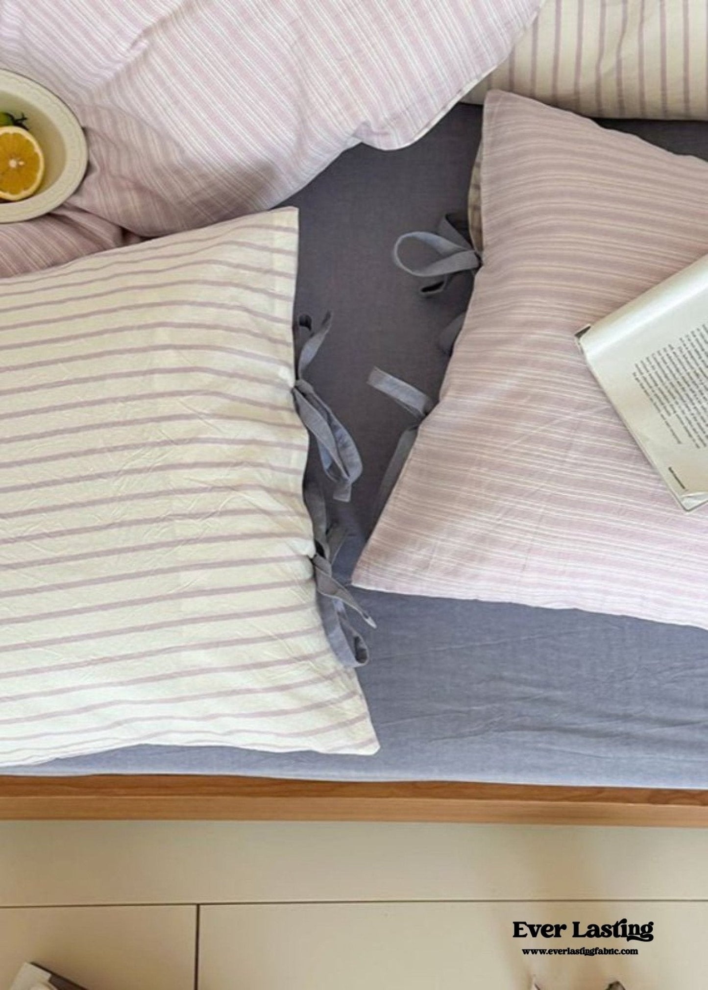 Josie Bow Tied Striped Bedding Set / Pink