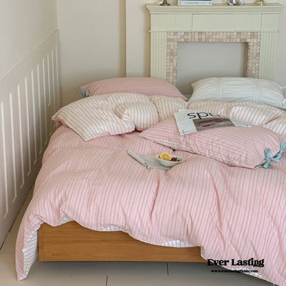 Josie Bow Tied Striped Bedding Set / Pink
