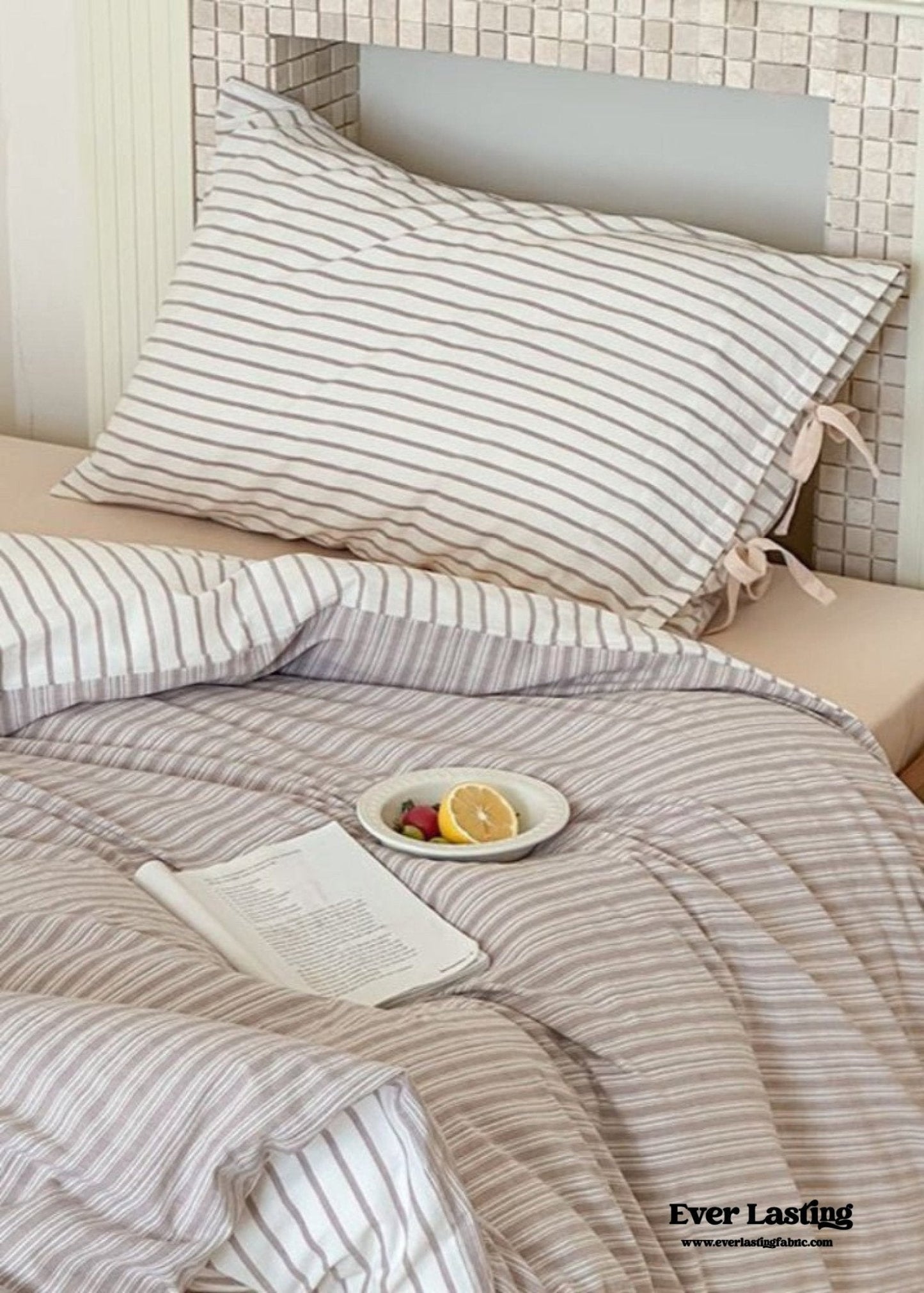 Josie Bow Tied Striped Bedding Set / Purple