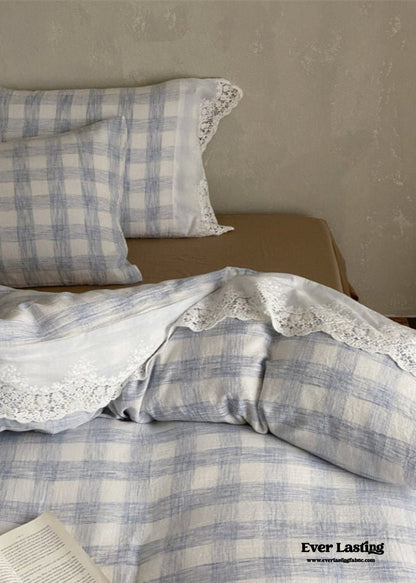 June Lace Double Gauze Gingham Bedding Set / Brown