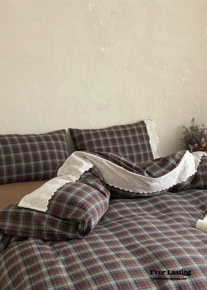 June Lace Double Gauze Gingham Bedding Set / Brown