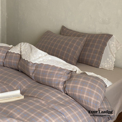 June Lace Double Gauze Gingham Bedding Set / Brown