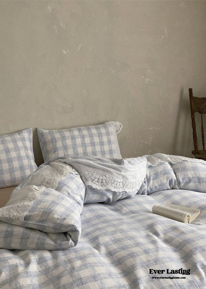 June Lace Double Gauze Gingham Bedding Set / Brown