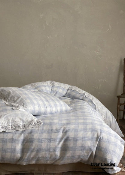 June Lace Double Gauze Gingham Bedding Set / Brown