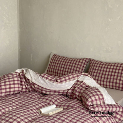 June Lace Double Gauze Gingham Bedding Set / Brown