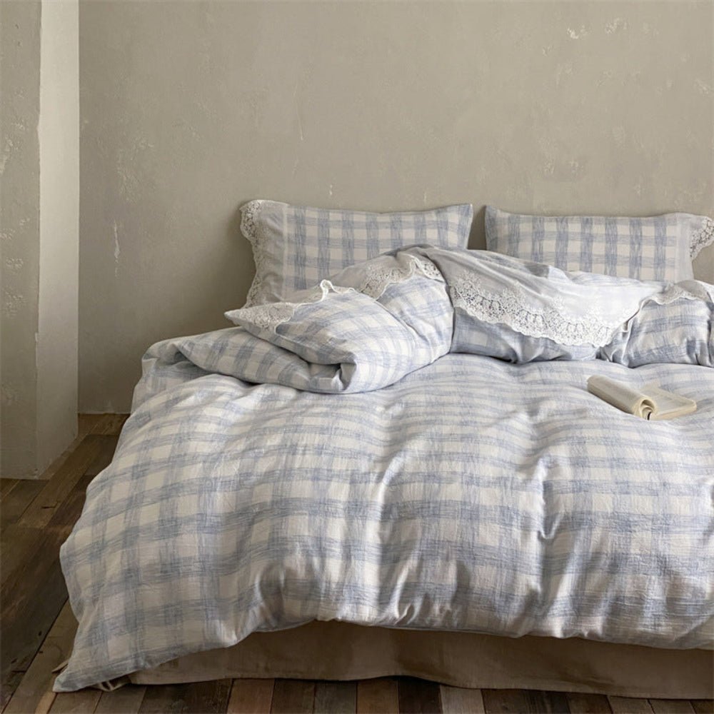 June Lace Double Gauze Gingham Bedding Set / Green