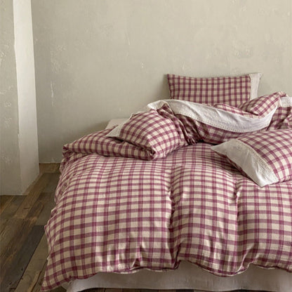 June Lace Double Gauze Gingham Bedding Set / Blue