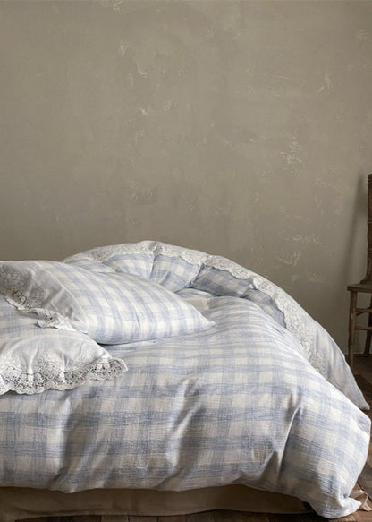 June Lace Double Gauze Gingham Bedding Set / Green