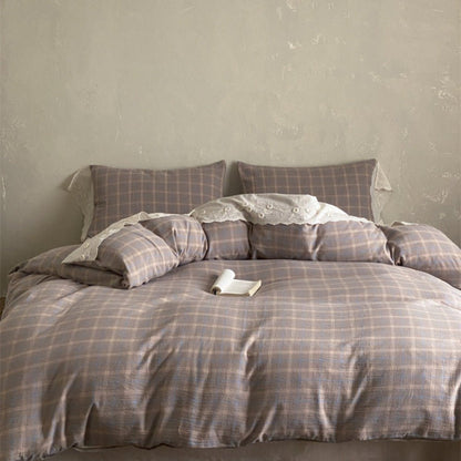 June Lace Double Gauze Gingham Bedding Set / Blue