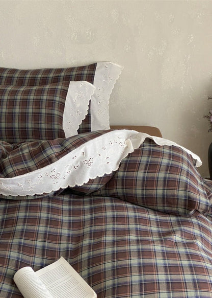 June Lace Double Gauze Gingham Bedding Set / Blue