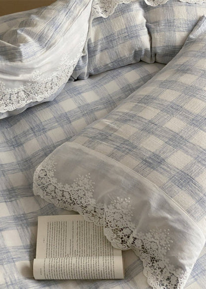 June Lace Double Gauze Gingham Bedding Set / Blue
