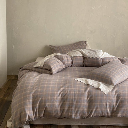 June Lace Double Gauze Gingham Bedding Set / Green
