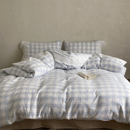 June Lace Double Gauze Gingham Bedding Set / Green