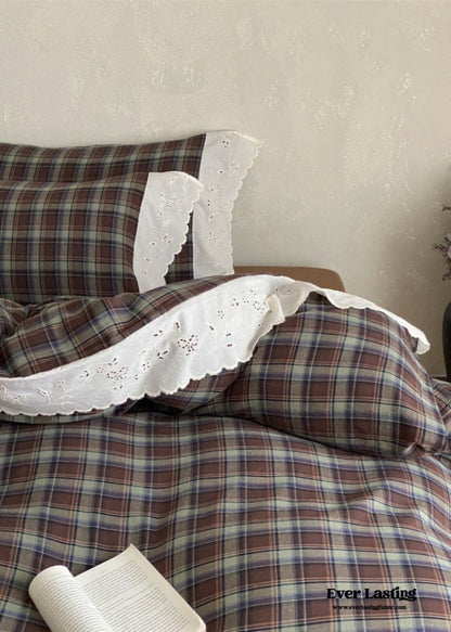 June Lace Double Gauze Gingham Bedding Set / Khaki