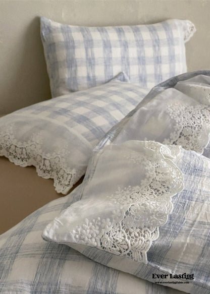June Lace Double Gauze Gingham Bedding Set / Khaki