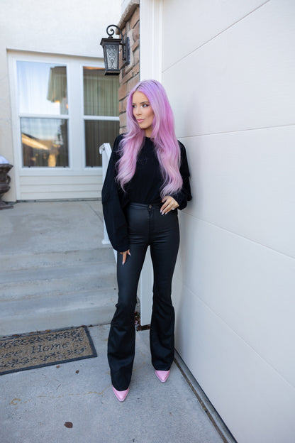 Leather Blakely High Waisted Bell Bottom Flare Jeans - Black