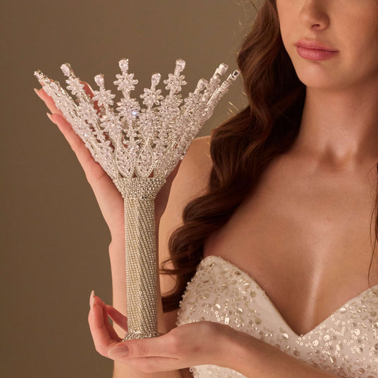 Luxury Silver Quinceañera & Wedding Bouquet Holder – Handcrafted with Crystal Stones & Beads