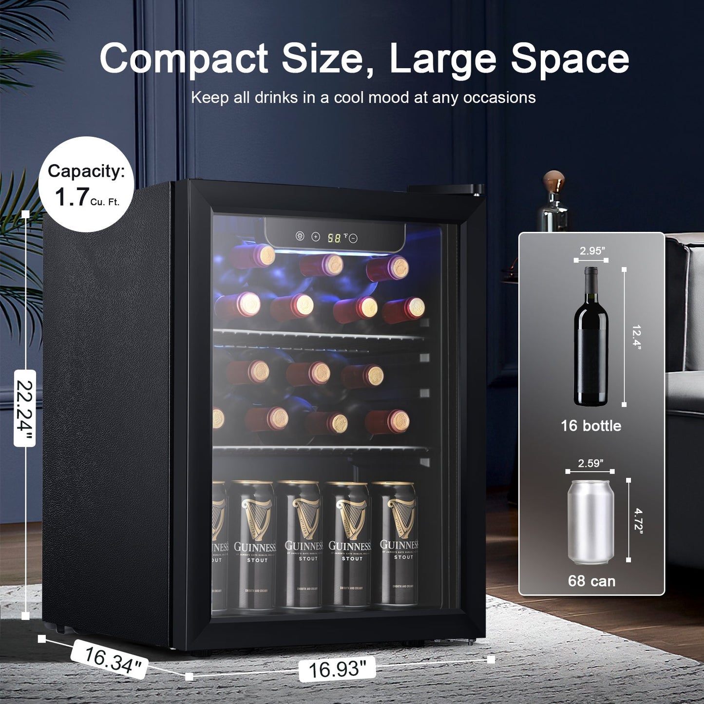 Kismile 1.7 Cu.ft Beverage Refrigerator and Cooler W5848H