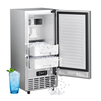 Kismile Commercial Built-in Ice Maker Machine,80Lbs/Day,Under Counter Ice Cube Maker with 24H Timer,Reversible Door,Built-in Freestanding Ice Maker for Home & Office(Silver)
