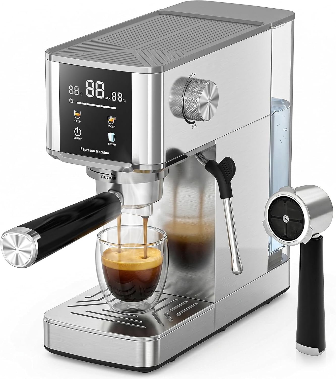 Kismile Espresso Coffee Maker Machine 20 Bar, with Milk Frother Steam Wand CM8032
