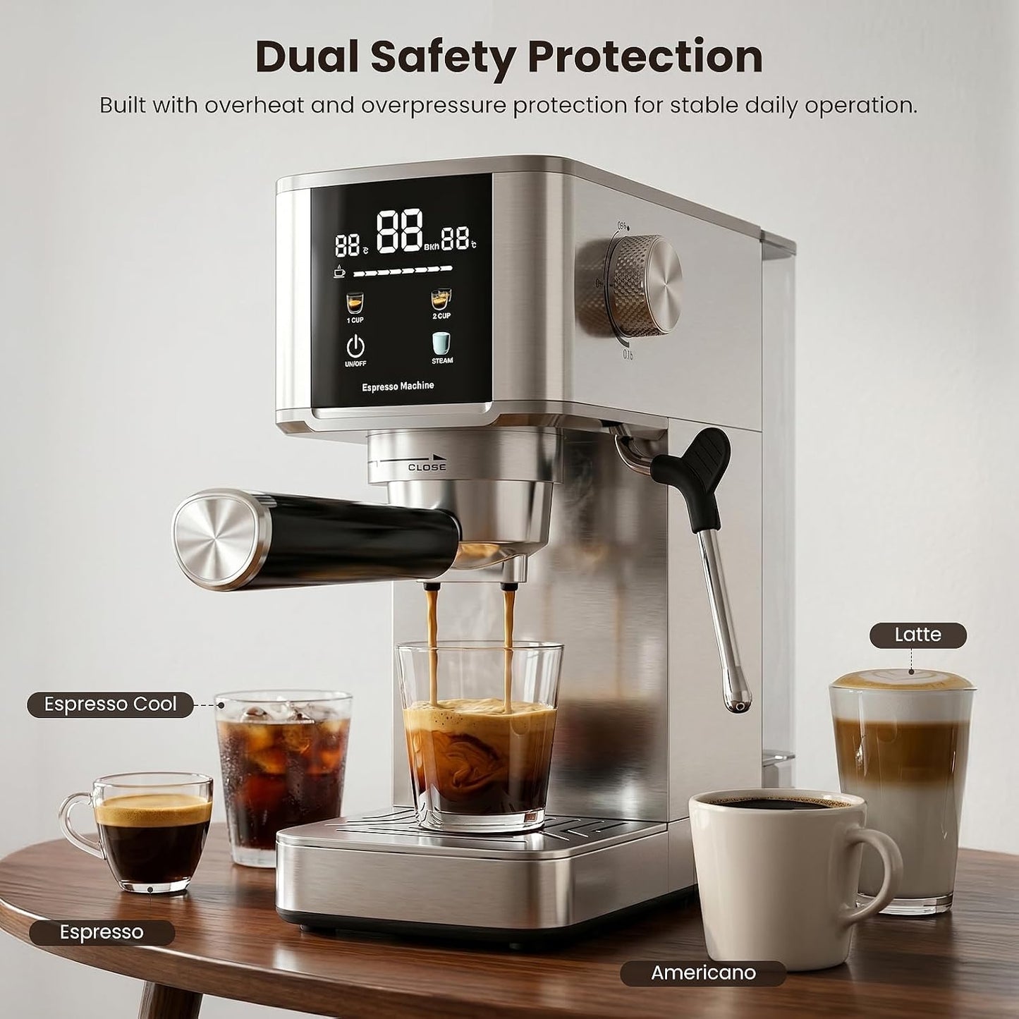 Kismile Espresso Coffee Maker Machine 20 Bar, with Milk Frother Steam Wand CM8032