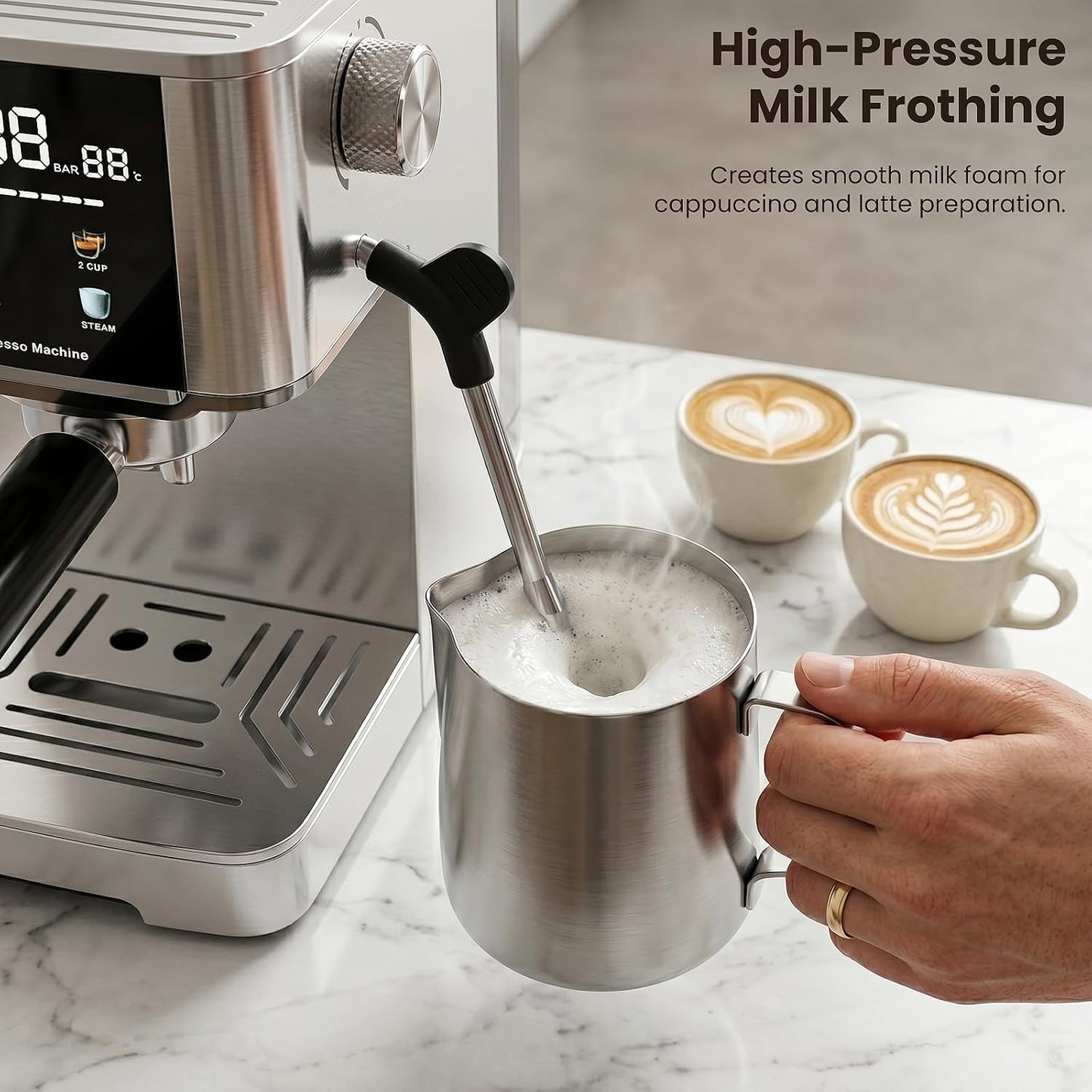 Kismile Espresso Coffee Maker Machine 20 Bar, with Milk Frother Steam Wand CM8032