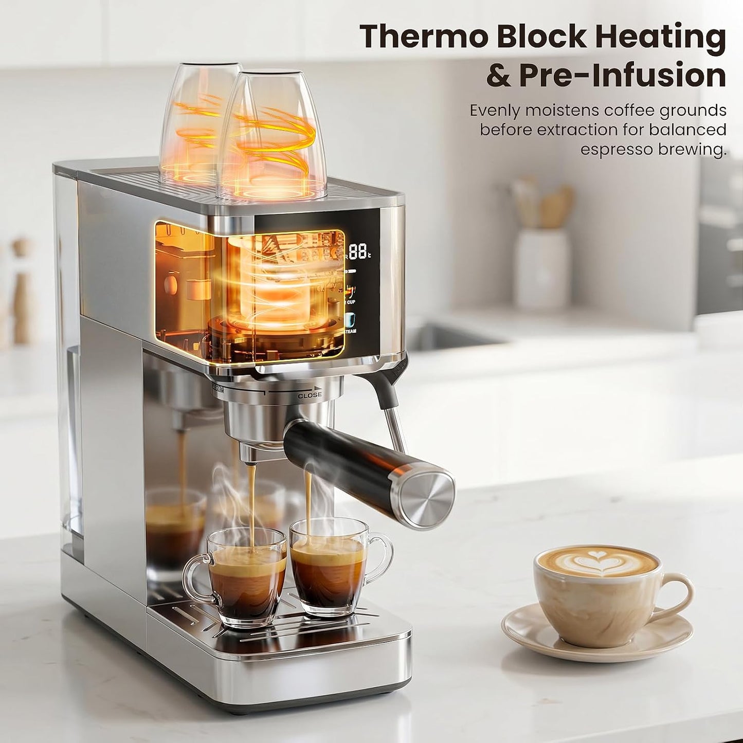 Kismile Espresso Coffee Maker Machine 20 Bar, with Milk Frother Steam Wand CM8032