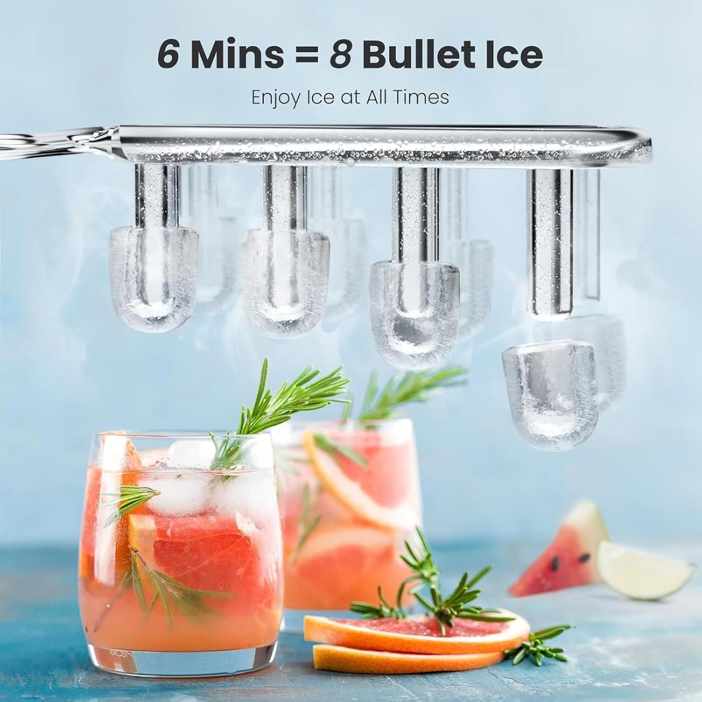 Kismile Ice Makers Countertop with Handle,8 Cubes in 6 Mins,Portable Ice Machine with Self-Cleaning for Home 58012RIM0