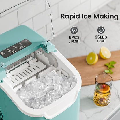 Kismile Ice Makers Countertop with Handle,8 Cubes in 6 Mins,Portable Ice Machine with Self-Cleaning for Home 58012RIM0