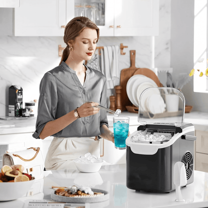 Kismile Ice Makers Countertop with Handle,8 Cubes in 6 Mins,Portable Ice Machine with Self-Cleaning for Home 58012RIM0