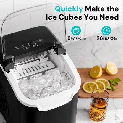 Kismile Ice Makers Countertop with Handle,8 Cubes in 6 Mins,Portable Ice Machine with Self-Cleaning for Home 58012RIM0