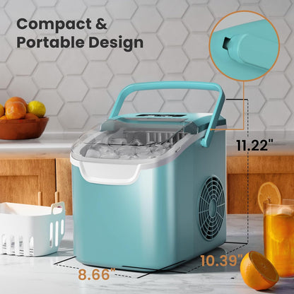 Kismile Ice Makers Countertop with Handle,8 Cubes in 6 Mins,Portable Ice Machine with Self-Cleaning for Home 58012RIM0