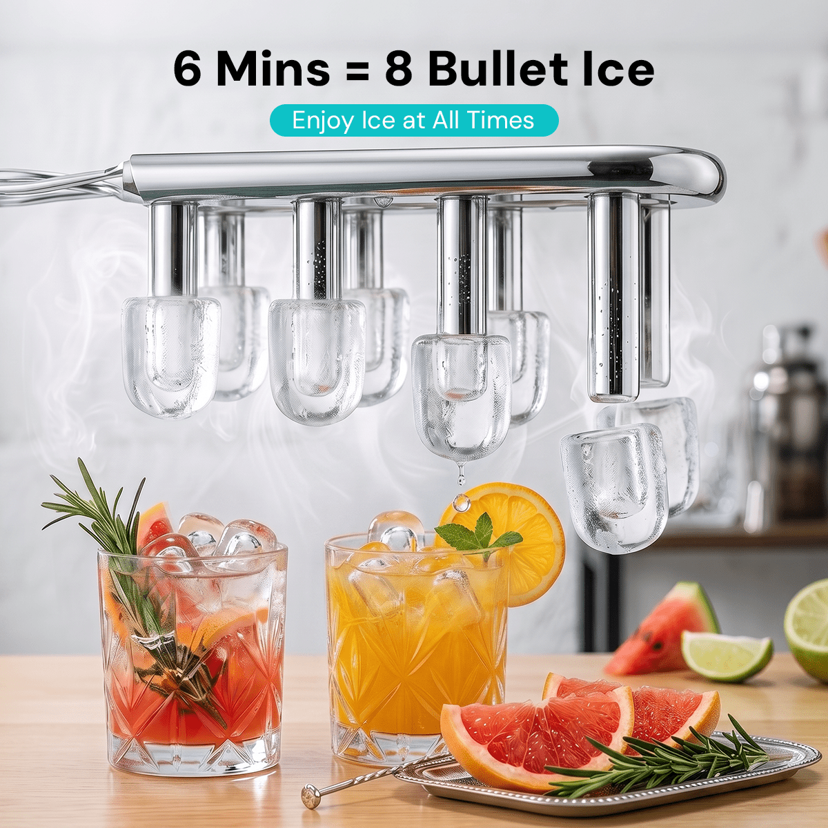 Kismile Ice Makers Countertop with Handle,8 Cubes in 6 Mins,Portable Ice Machine with Self-Cleaning for Home 58012RIM0