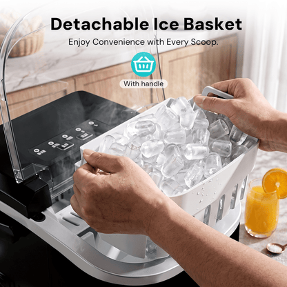 Kismile Ice Makers Countertop with Handle,8 Cubes in 6 Mins,Portable Ice Machine with Self-Cleaning for Home 58012RIM0