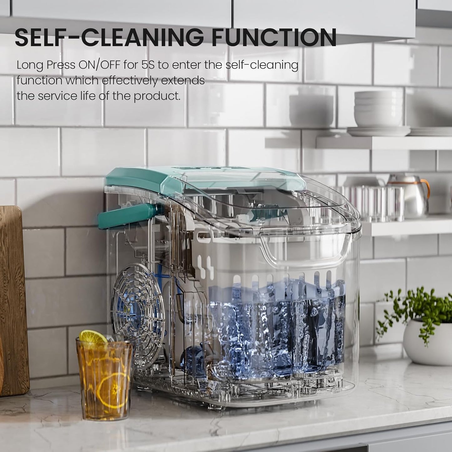 Kismile Ice Makers Countertop with Handle,8 Cubes in 6 Mins,Portable Ice Machine with Self-Cleaning for Home 58012RIM0