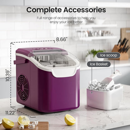Kismile Ice Makers Countertop with Handle,8 Cubes in 6 Mins,Portable Ice Machine with Self-Cleaning for Home 58012RIM0