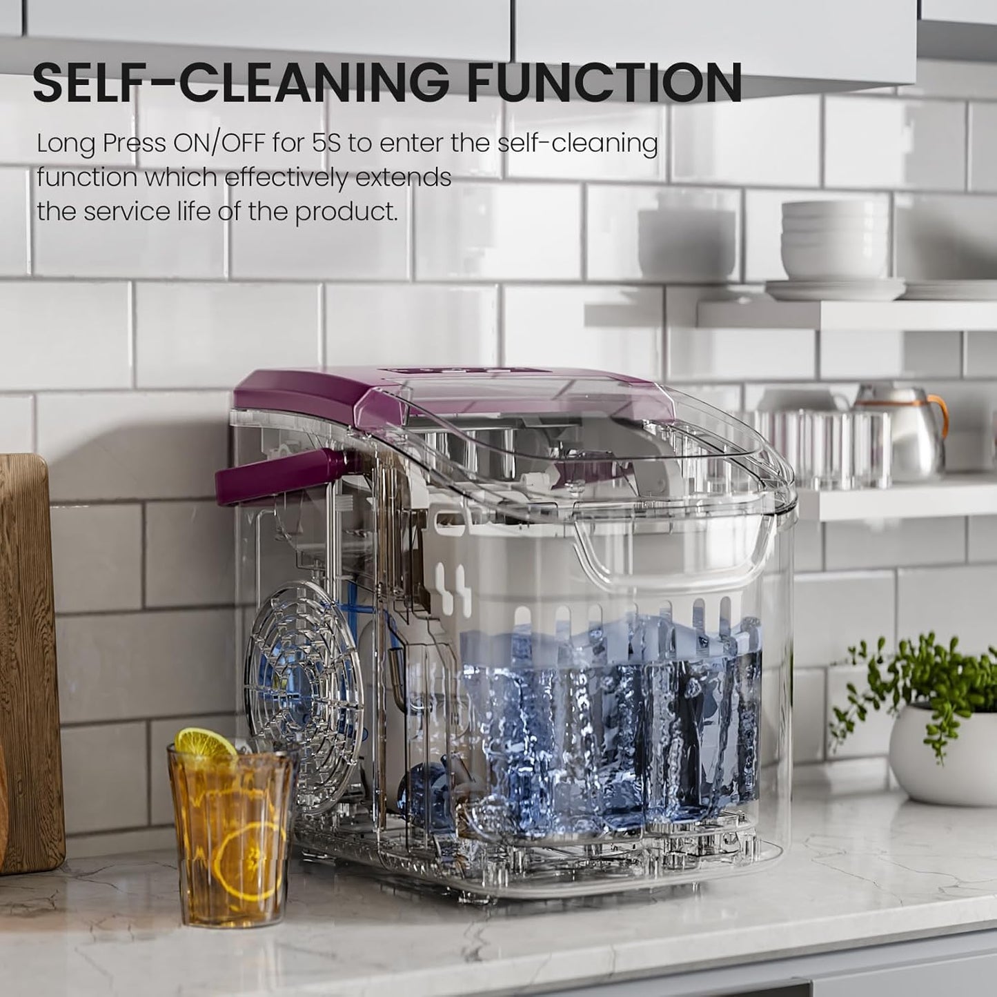 Kismile Ice Makers Countertop with Handle,8 Cubes in 6 Mins,Portable Ice Machine with Self-Cleaning for Home 58012RIM0