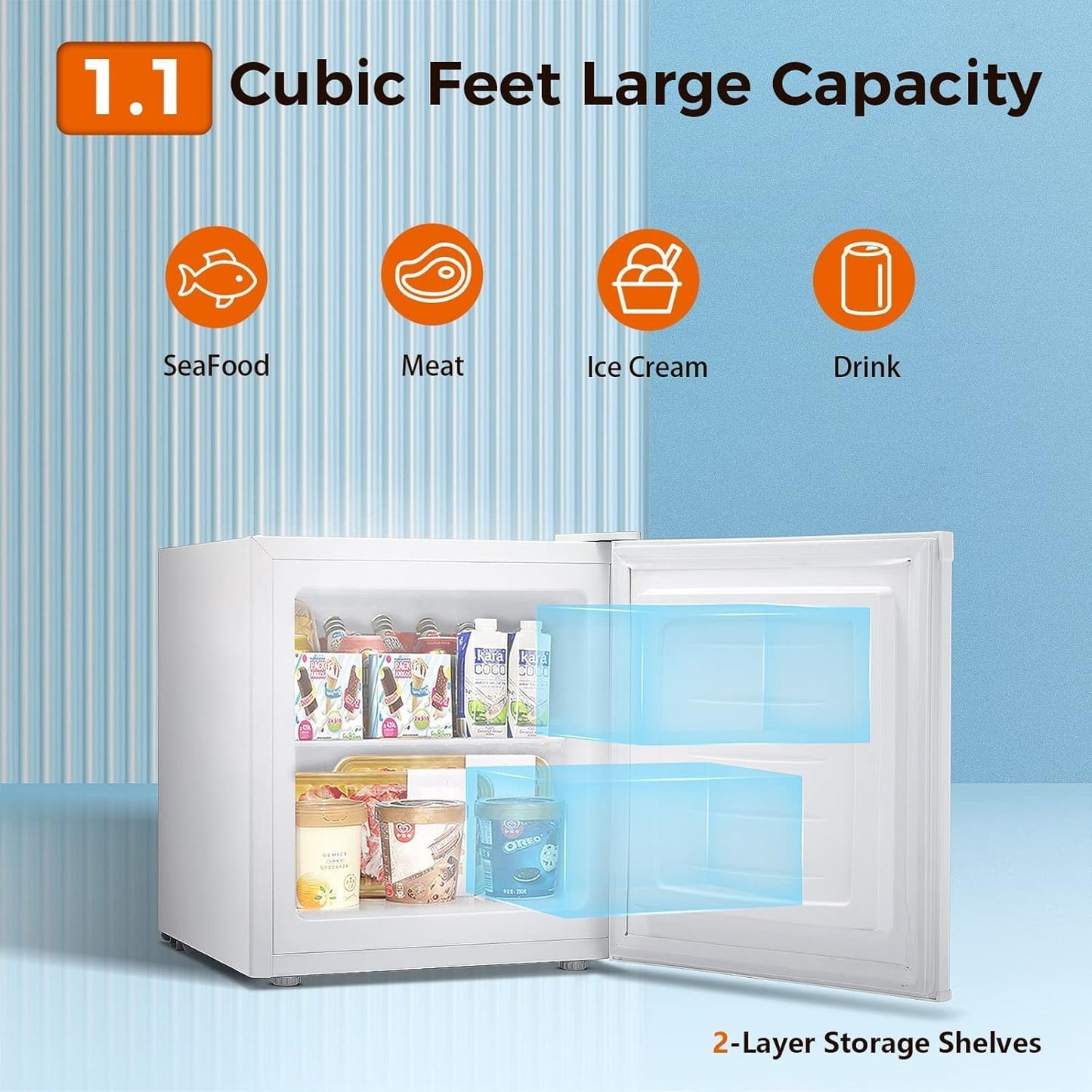 Kismile Mini Freezer,1.1 Cu.ft Upright Freezer with Reversible Single Door