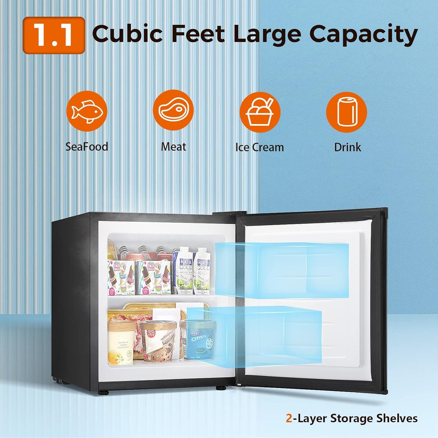 Kismile Mini Freezer,1.1 Cu.ft Upright Freezer with Reversible Single Door