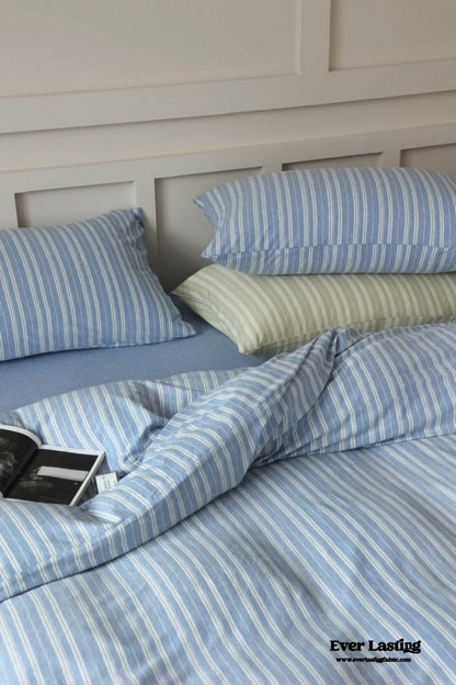 Leo Striped Jersey Knit Cotton Bedding Set / Blue
