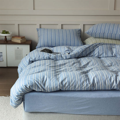 Leo Striped Jersey Knit Cotton Bedding Set / Green