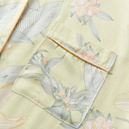Lillian Lapel Collar & Button Front Floral Pajama Set / Long-Sleeve & Long-Pant