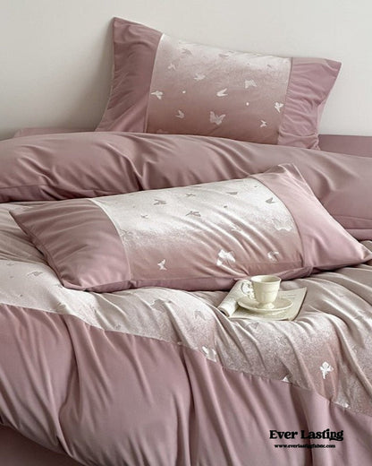 Lilou Velvet Butterfly Bedding Set / Pink Blush
