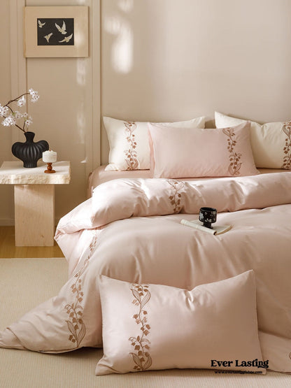 Lily of the Valley Embroidered Silky Bedding Set / Cream