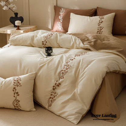 Lily of the Valley Embroidered Silky Bedding Set / Green