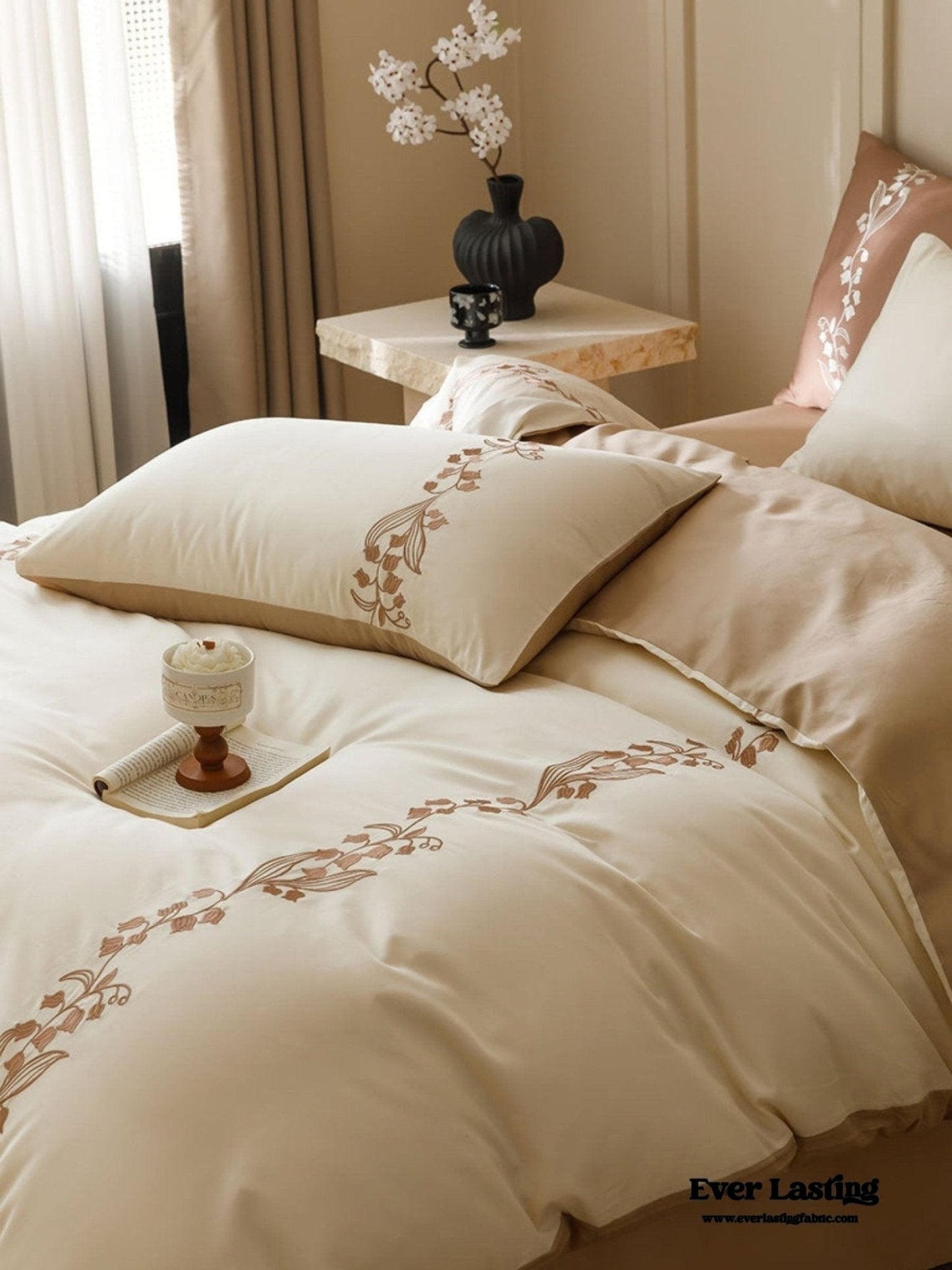 Lily of the Valley Embroidered Silky Bedding Set / Purple