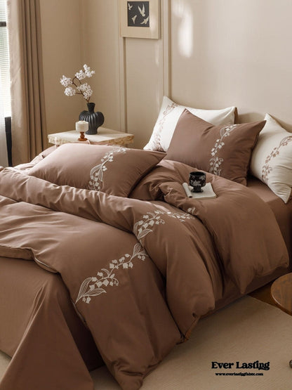 Lily of the Valley Embroidered Silky Bedding Set / Purple