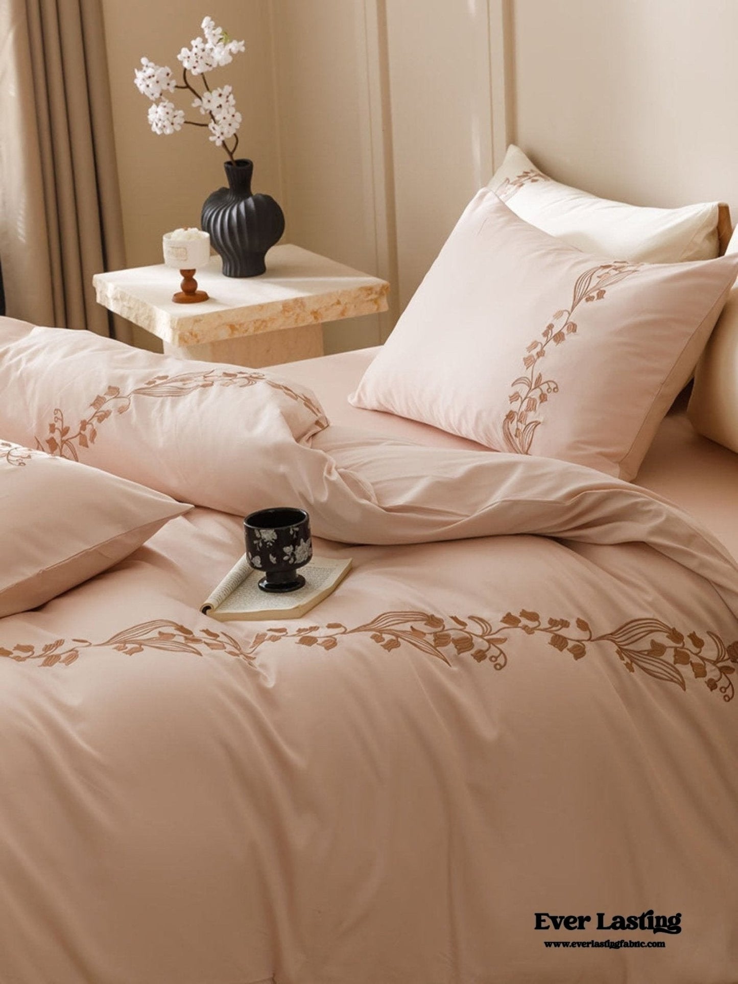 Lily of the Valley Embroidered Silky Bedding Set / Purple