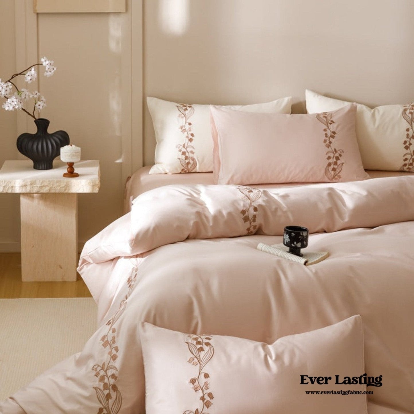 Lily of the Valley Embroidered Silky Bedding Set / Purple