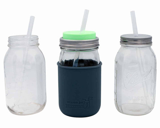 Long 9" Silicone Reusable Straws for Quart or Pint & Half Mason Jars 6 Pack